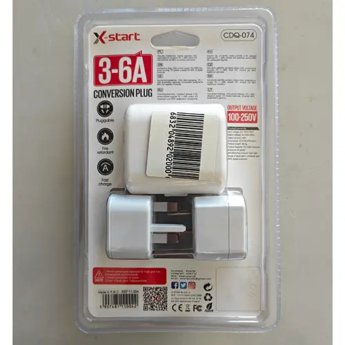 Foto do aviso oficial: X-start CONVERSION PLUG Adaptador de viagem — risco: Choque elétrico