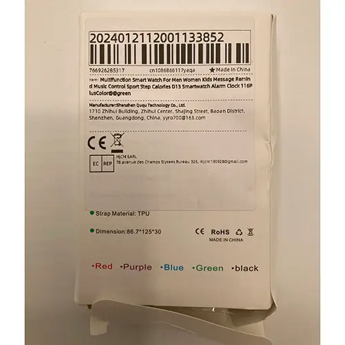 Photo from the official notice: Multifunction Smart Watch — environment risk