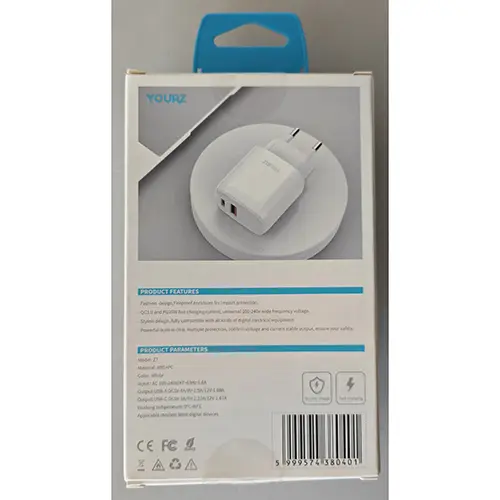 Foto do aviso oficial: YOURZ FAST CHARGE Adaptador — risco: Choque elétrico