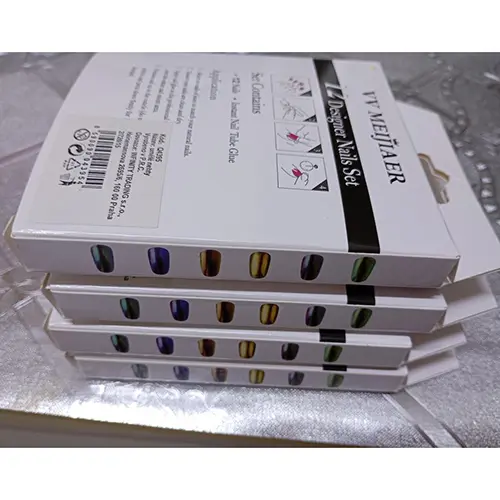Foto del aviso oficial: VV MEIJIAER VV MEIJIAER 12 Designer Nails Set Uñas falsas con pegamento — riesgo: Riesgos químicos