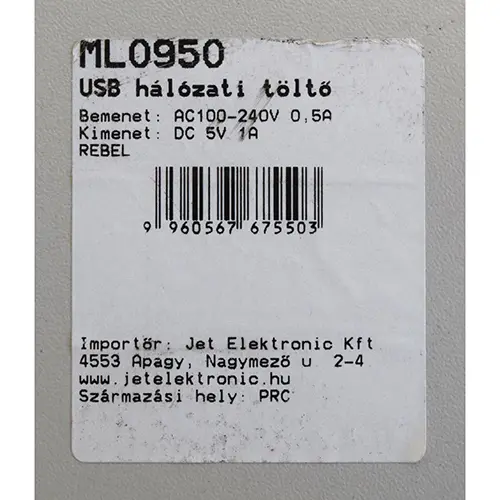 Foto uit de officiële melding: Rebel POWER POWER CHARGER USB-oplader — risico: Elektrische schok