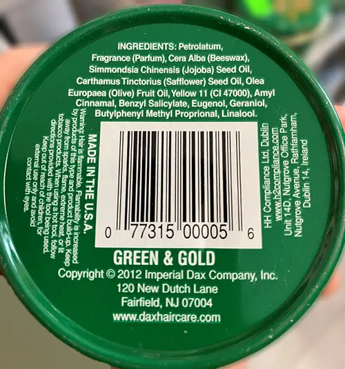 Foto dell’avviso ufficiale: DAX Green &amp; Gold Hair Wax Cera per capelli — rischio: Rischio chimico
