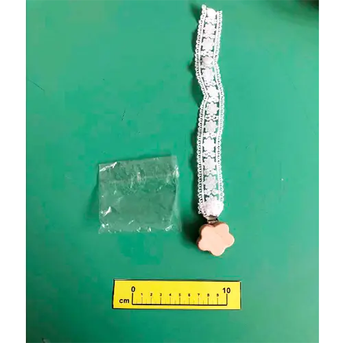 Photo from the official notice: Tommeliten Blonde smokkelenke soother holder — choking risk