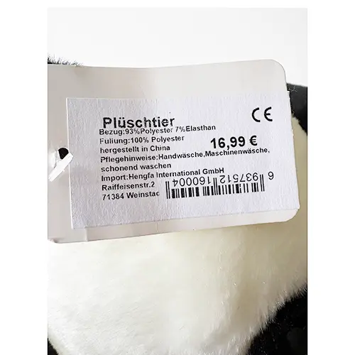 Photo from the official notice: Panda plush toy Plüschtier Panda soft toy — choking risk
