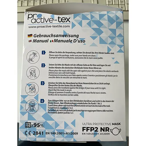 Foto aus der offiziellen Meldung: pro acitve-tex Ultra Protective Mask FFP2 NR Maske Partikelfiltermaske — Risiko: Gesundheitsrisiken/Sonstige