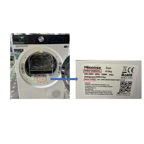 Photo from the official notice: Hisense Tumble dryer — fire risk