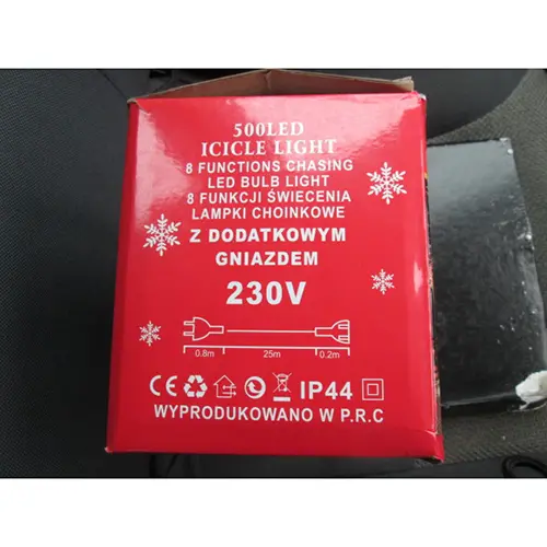 Photo de l’avis officiel: 500 LED ICICLE 25M+500LED Chaîne d'éclairage — risque: Choc électrique