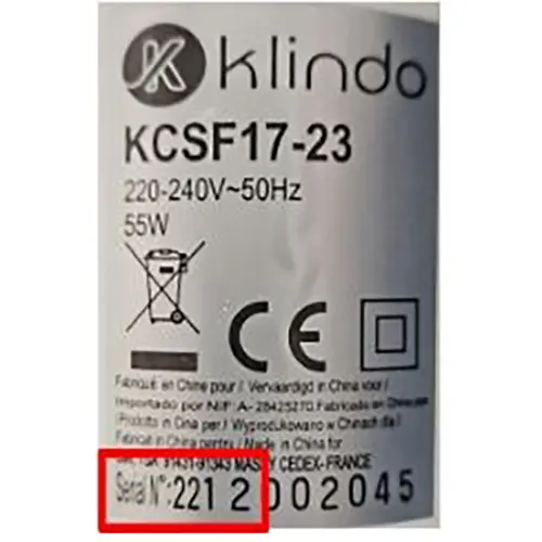 Photo de l’avis officiel: KLINDO Ventilateur compact KLINDO — risque: Incendie