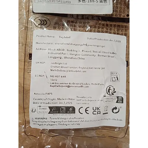 Photo from the official notice: Toylabel plastic interactive toy — choking risk