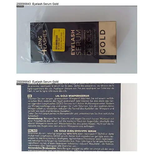 Photo de l’avis officiel: 4 Long Lashes Eyelash Serum Gold Sérum pour cils — risque: Risque chimique & Dommages à la vue