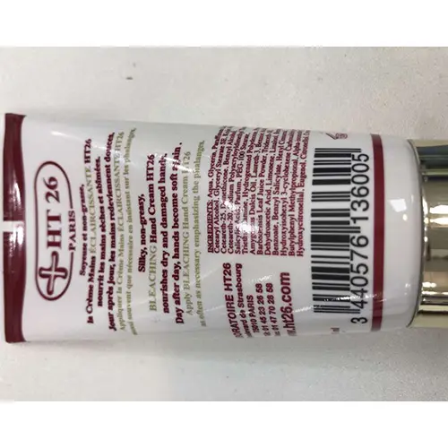 Photo de l’avis officiel: HT26 Paris Crèmes mains éclaicissante - special phalanges Crème éclaircissante pour la peau — risque: Risque chimique