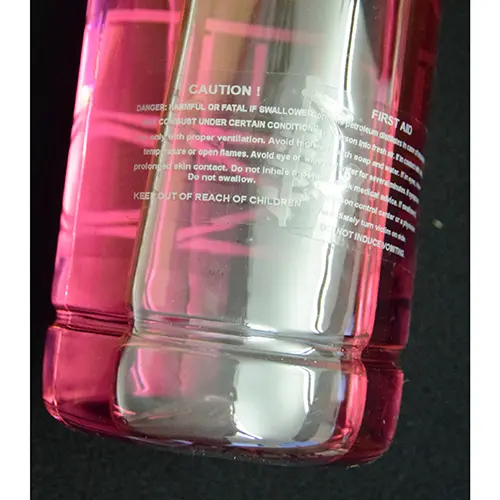 Photo from the official notice: Ambiancery Lampenöle in verschiedenen Farben und Düften (dunkelblau, rosa, mit Rosenduft) lamp oil — chemical risk