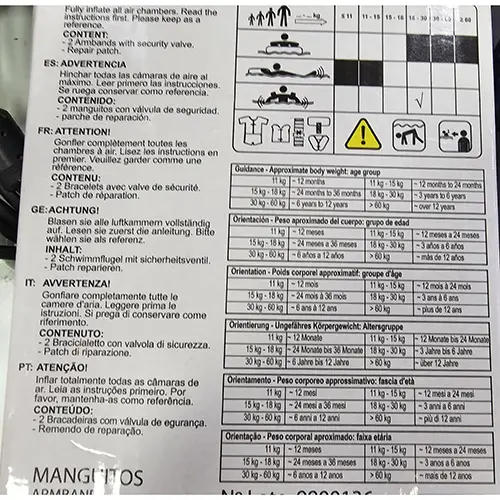 Foto do aviso oficial: SOLMAR Manguitos Tucanes 3D Braçadeiras insufláveis — risco: Afogamento & Entalamento
