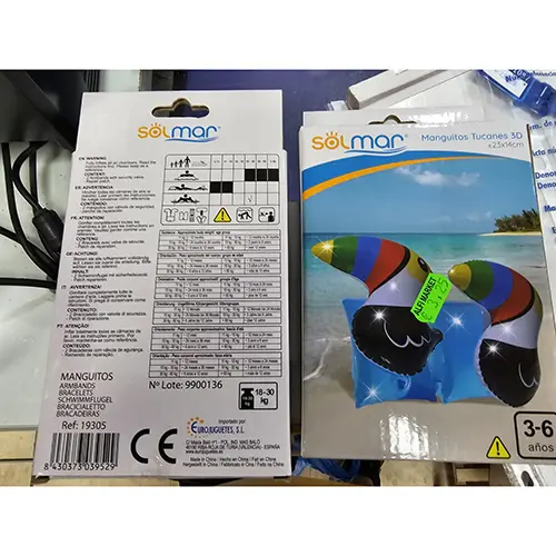 Foto do aviso oficial: SOLMAR Manguitos Tucanes 3D Braçadeiras insufláveis — risco: Afogamento & Entalamento
