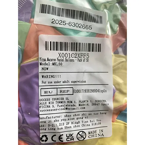 Photo de l’avis officiel: Yiran Macaron Pastel Balloons - Pack of 50 Ballons — risque: Risque chimique
