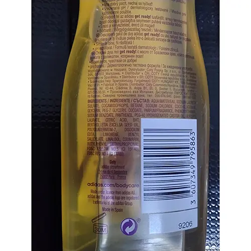 Photo de l’avis officiel: Adidas Nourishing shower gel, get ready!, for her Gel douche — risque: Risque chimique