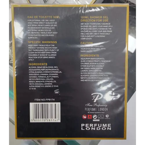 Photo de l’avis officiel: Perfume London Laghmani Gold Ensemble de cosmétiques — risque: Risque chimique