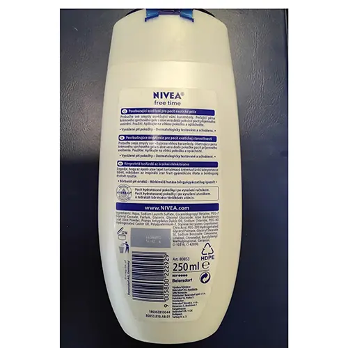 Photo from the official notice: Nivea free time Cream Shower Caring Aloe Milk &amp; inspiring scent of Star Fruit shower cream — chemical risk