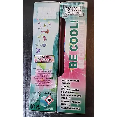 Foto uit de officiële melding: Wats élysée HAIR COLOR MOUSSE COOL COLORS! Haarkleuringsmousse — risico: Chemische risico's (SR/03522/25)