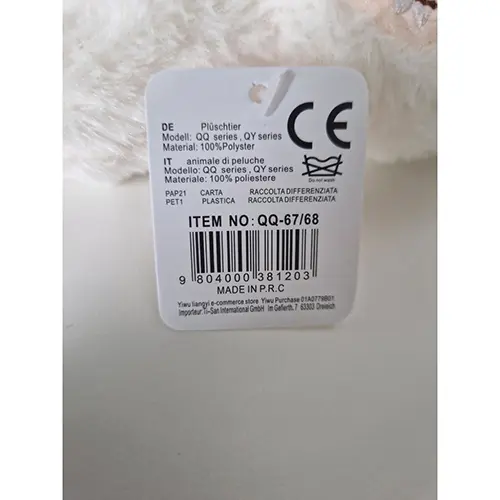 Photo de l’avis officiel: Plüschtier / animale di peluche Porte-clés avec jouet doux — risque: Étouffement