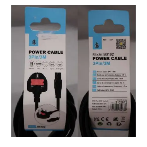 Photo de l’avis officiel: Power Cable 3Pin/3M Chargeur de cordon d'alimentation — risque: Choc électrique & Incendie