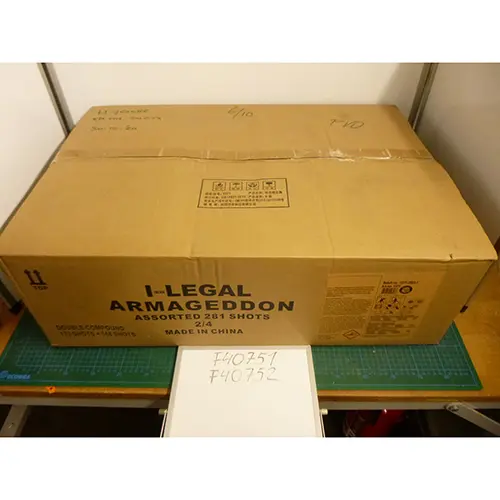 Photo from the official notice: Broekhoff Vuurwerk International B.V. Armageddon-2 fireworks — burns & damage to hearing risk