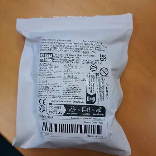 Photo from the official notice: Bouncy Ball plastic toy — choking risk