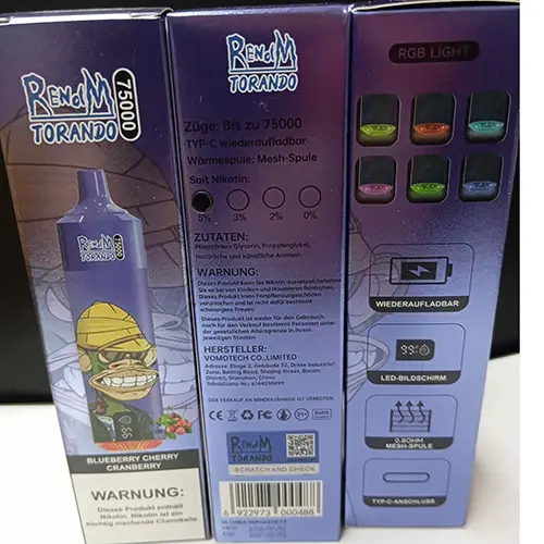 Photo from the official notice: RENdM TORANDO RENdM TORANDO 7500 - BLUEBERRY CHERRY CRANBERRY disposable electronic cigarette — chemical risk