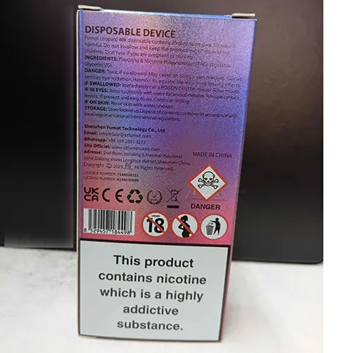 Foto del aviso oficial: FUMOT® FUMOT Leopard 40K - Peachy Mango Pineapple Cigarrillo electrónico desechable — riesgo: Riesgos químicos