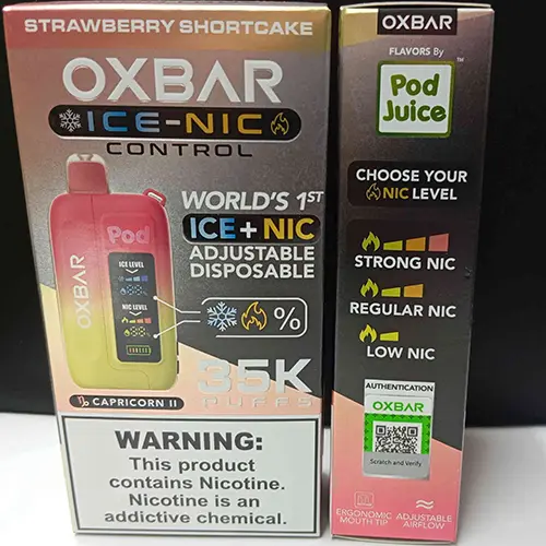 Foto do aviso oficial: OXBAR OXBAR ADJUSTABLE DISPOSABLE 35K PUFFS Cigarros eletrónicos descartáveis — risco: Químico (SR/03687/25)