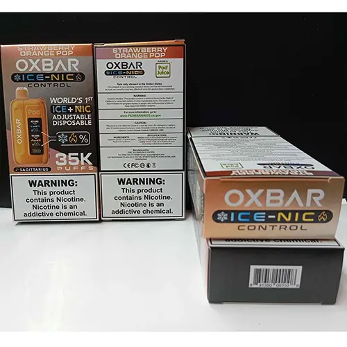 Foto uit de officiële melding: OXBAR OXBAR ADJUSTABLE DEVICE 35K PUFFS - STRAWBERRY ORANGE POP Wegwerp elektronische sigaret — risico: Chemische risico's