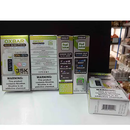 Photo from the official notice: OXBAR OXBAR ADJUSTABLE DISPOSABLE 35K PUFFS disposable electronic cigarette — chemical risk (SR/03688/25)