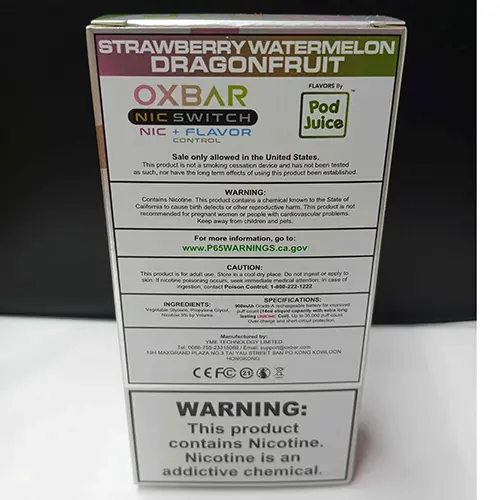 Photo from the official notice: OXBAR OXBAR ADJUSTABLE DEVICE 35K PUFFS disposable electronic cigarette — chemical risk (SR/03692/25)