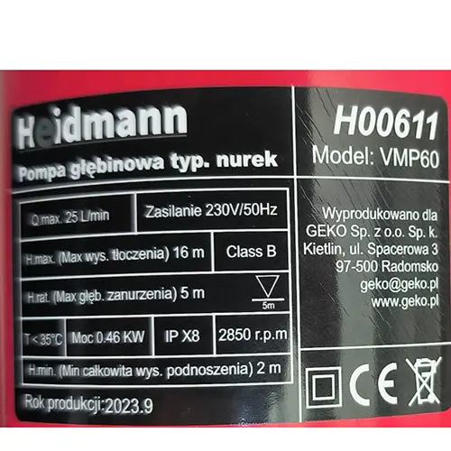 Photo de l’avis officiel: Heidmann Pompa glebionowa nurek Pompe à eau submersible — risque: Choc électrique