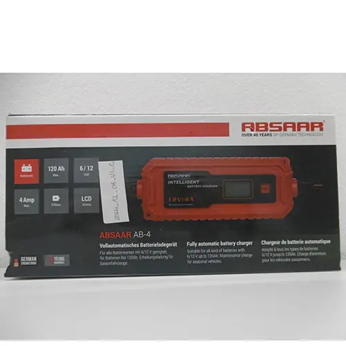 Photo de l’avis officiel: ABSAAR Fully automatic battery charger Chargeur de batterie — risque: Risque chimique