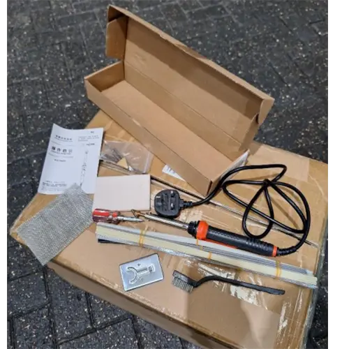 Photo from the official notice: UBILL (on plug) Soldering Iron UBL8008 — fire risk