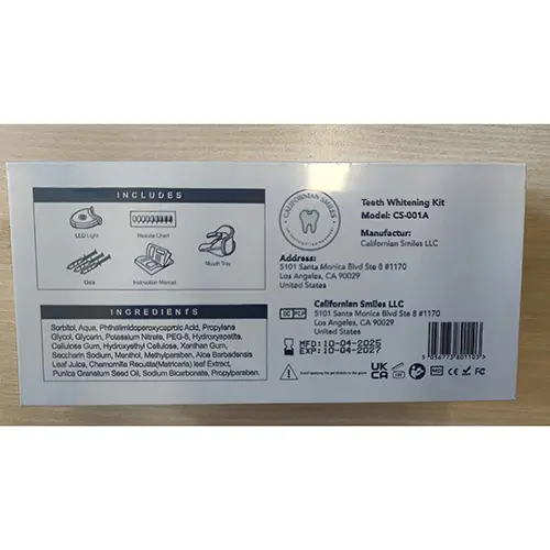 Foto dell’avviso ufficiale: CALIFORNIAN SMILES Teeth Whitening Kit Kit sbiancamento denti — rischio: Rischio per la salute / altro