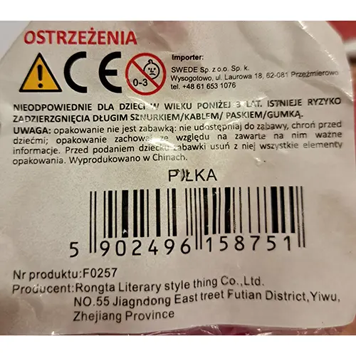 Foto dell’avviso ufficiale: Pilka Palla di plastica — rischio: Rischio chimico (SR/03638/25)