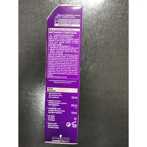 Photo from the official notice: Schwarzkopf Palette INTENSIVE COLOR CREME LONG-LASTING INTENSITY 9-4 VANILKOVÁ EXTRA SVĚTLÁ BLOND hair dye — chemical risk