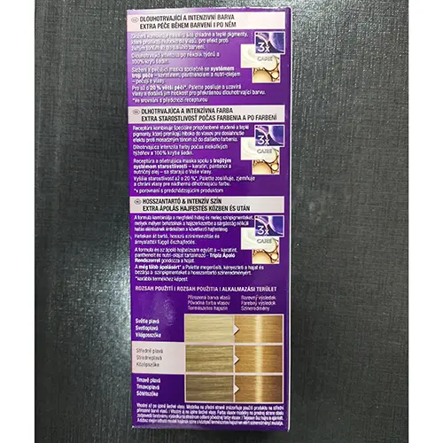 Photo from the official notice: Schwarzkopf Palette INTENSIVE COLOR CREME LONG-LASTING INTENSITY 9-4 VANILKOVÁ EXTRA SVĚTLÁ BLOND hair dye — chemical risk
