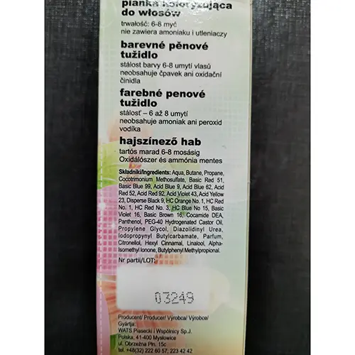Foto aus der offiziellen Meldung: Wats élysée HAIR COLOR MOUSSE 47 měděná Haarfärbemousse — Risiko: Chemikalie
