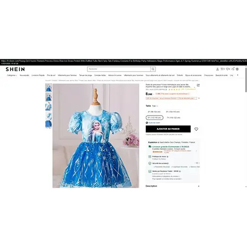 Photo from the official notice: Robe de princesse Frozen thématique pour jeune fille, imprimé bleu glace et neige avec jupe en tulle fancy-dre — burns risk