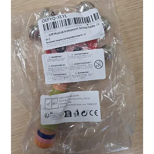 Foto do aviso oficial: Orff Musical Instrument-Smiley Rattle Chocalho de brinquedo — risco: Engasgamento