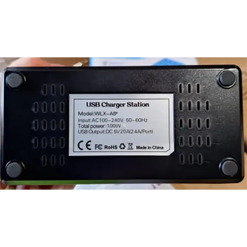 Photo from the official notice: USB Charger Station — fire risk (SR/03779/25)