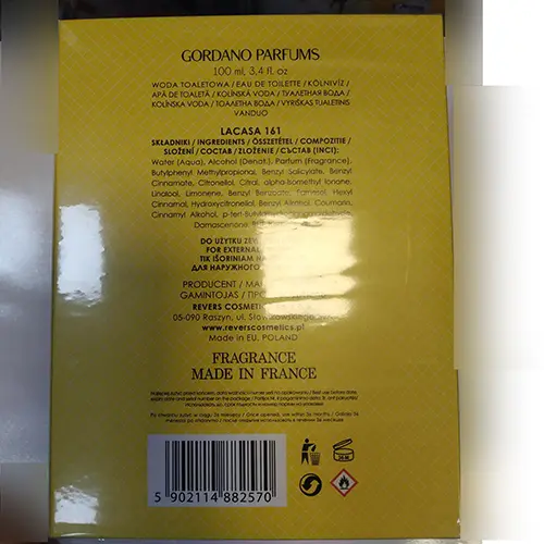 Photo de l’avis officiel: GORDANO PARFUMS Eau de toilette — risque: Risque chimique