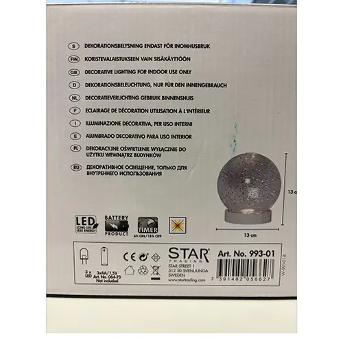 Photo from the official notice: Star Trading Frost lighting snow globe — fire risk