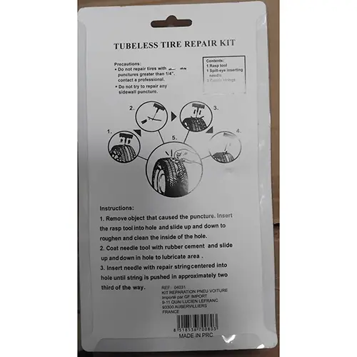Photo de l’avis officiel: Tire repair kit Solution adhésive/caoutchouc — risque: Risque chimique
