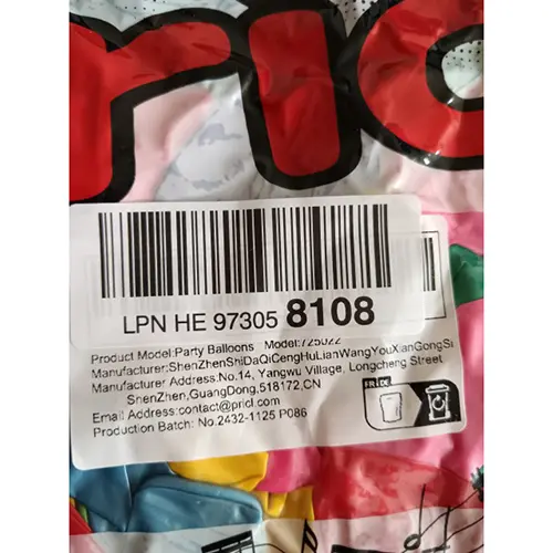 Photo de l’avis officiel: Pricl Party Balloons Ballons — risque: Risque chimique