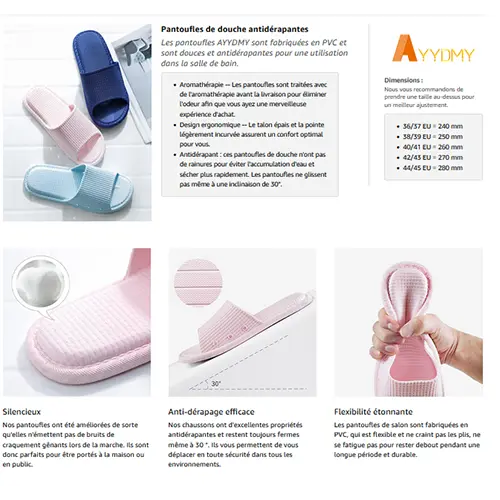 Foto aus der offiziellen Meldung: AYYDMY Chaussures de bain confortables,chaussons antidérapants à séchage rapide pour hommes et femme Hausschuh — Risiko: Chemikalie