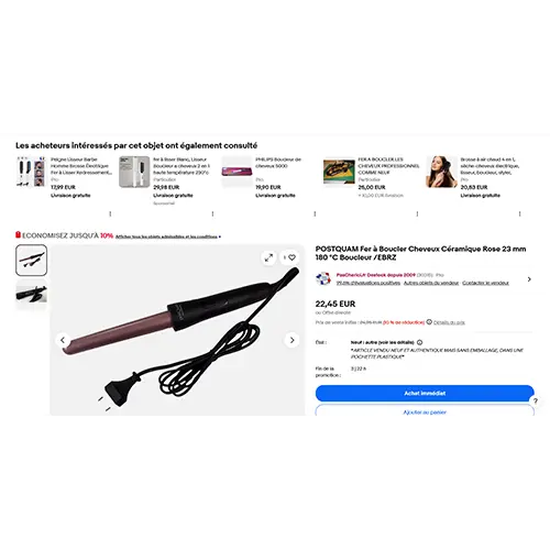 Foto do aviso oficial: postQuam PROFESSIONAL Fer à Boucler Cheveux Céramique Rose 23 mm 180 °C Boucleur/EBRZ Cabeleireiro — risco: Choque elétrico